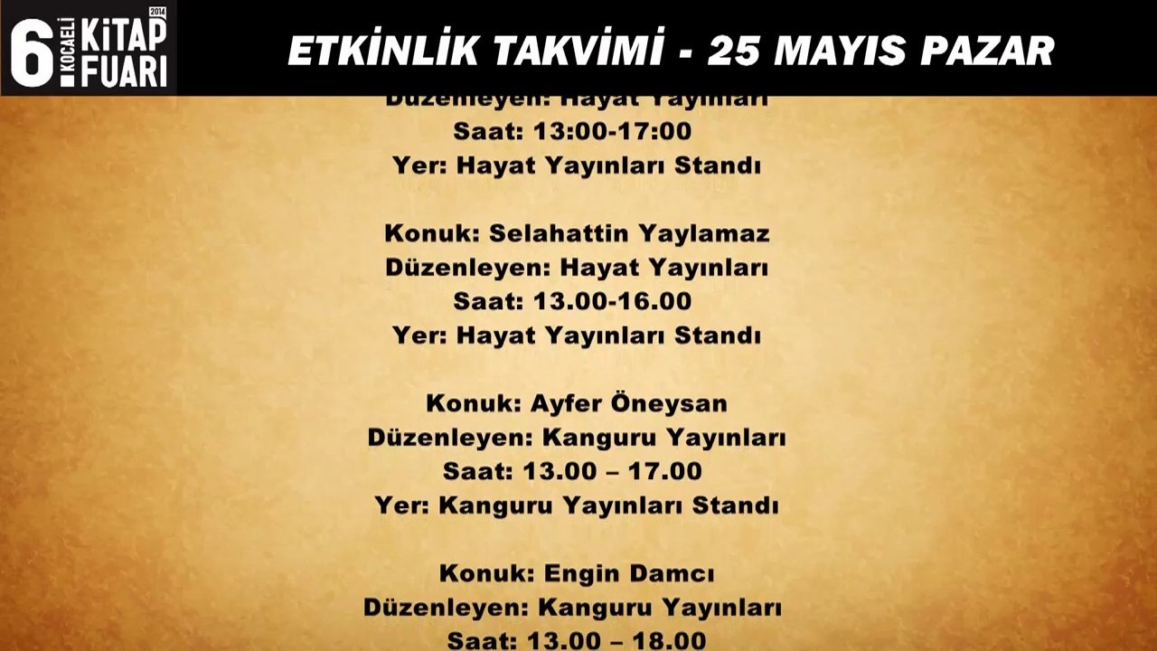 6.Kocaeli Kitap Fuarı - 25 Mayıs Etkinlikleri