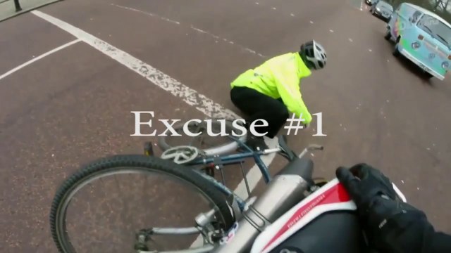 Dumb motorcyclist crashes into cyclist!