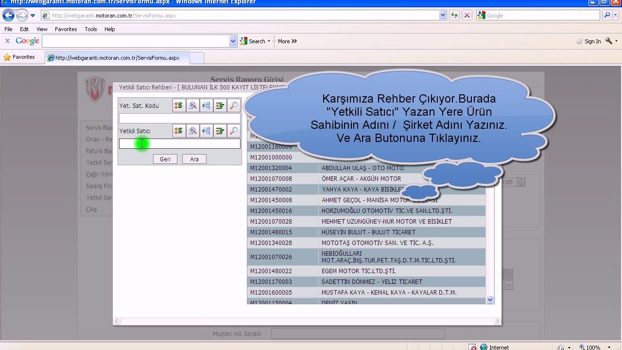 Motoran Webgaranti Montaj Girişi