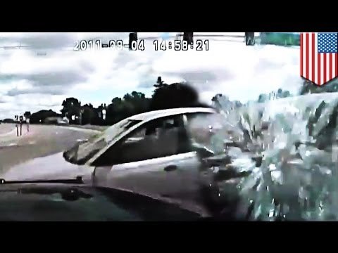 Police crash dash cam video of innocent driver and suicide jumper is crazy!