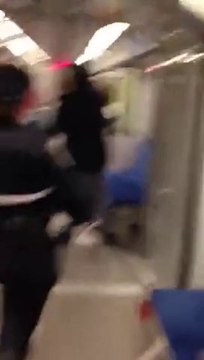 Possessed women attacks a man in subway! Violent...