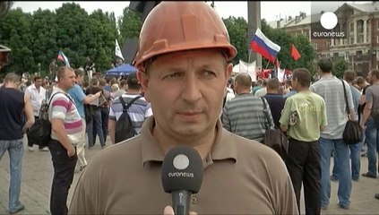 Protesta minera en Donetsk contra la ofensiva antiterrorista del Ejército ucraniano