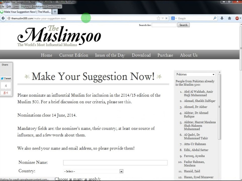 How To Fill Form - Nomination Of The 500 Muslims