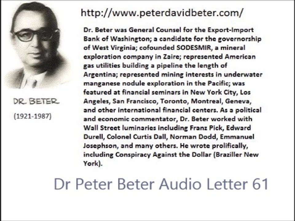 Dr Peter Beter Audio Letter 61 - January 20, 1981 - The Legal Sabotage of the Reagan Transition; The Forfeited Opportunity of Senator William Proxmire; The Golden Swindle of the Federal Reserve Banks