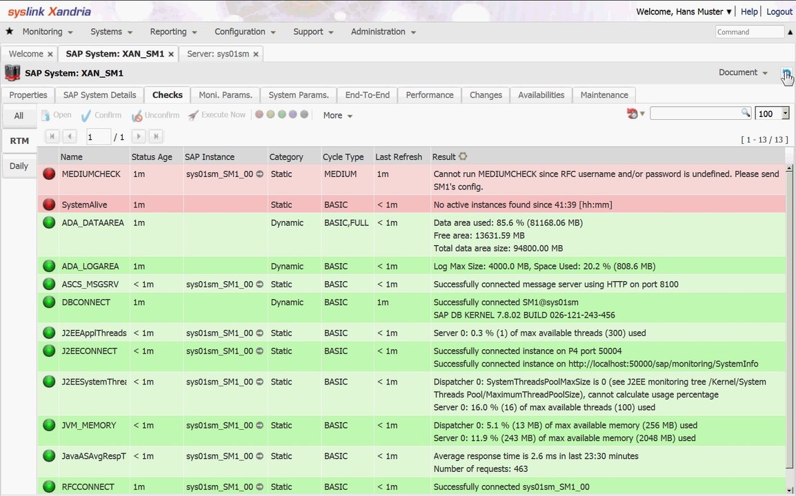 Insert SAP System in Monitoring with syslink Xandria Software 2