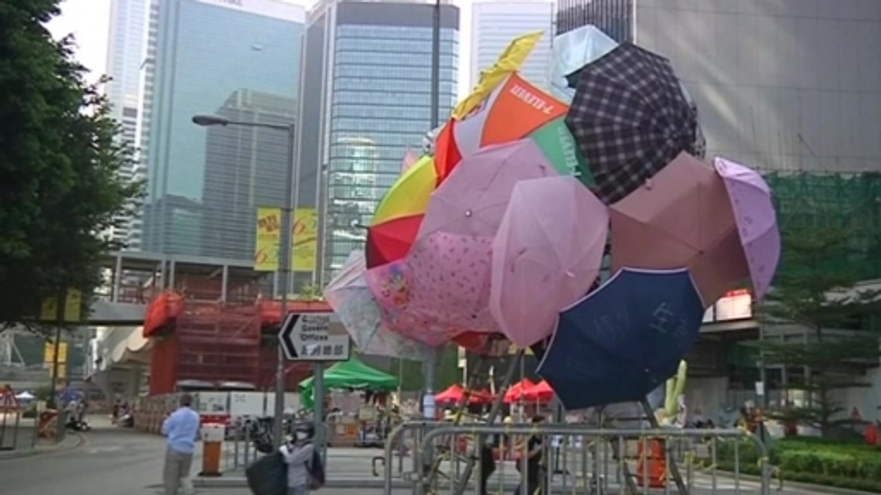Umbrellas decorate Hong Kong streets, marking revolution