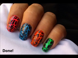 Colorful Crackle Nail Designs! Crackle nail polish design, how to tutorial home Review nail art