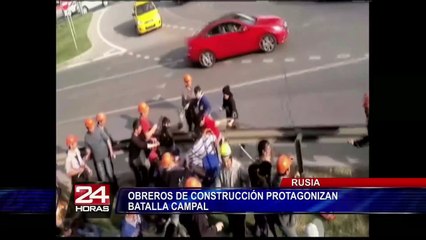 Download Video: VIDEO: obreros de construcción protagonizaron batalla campal en Rusia