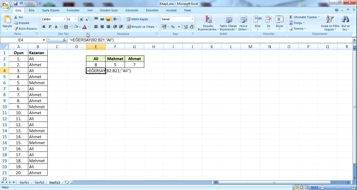 Excel Formülleri Uygulamaları 1/3