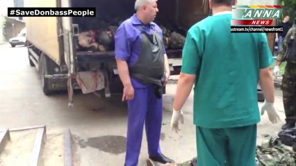 Донецк. Ужас! Убитые люди. Грузовик с трупами.  Donetsk. Shock! A truck with corpses