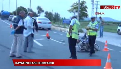 Hayatını kask kurtardı