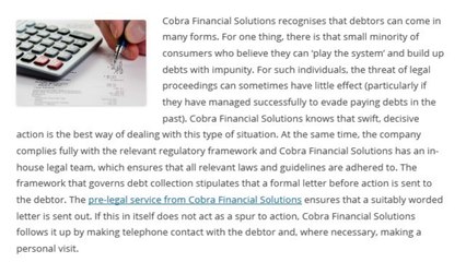 Cobra Financial Solutions provides an extremely valuable service in challenging economic times