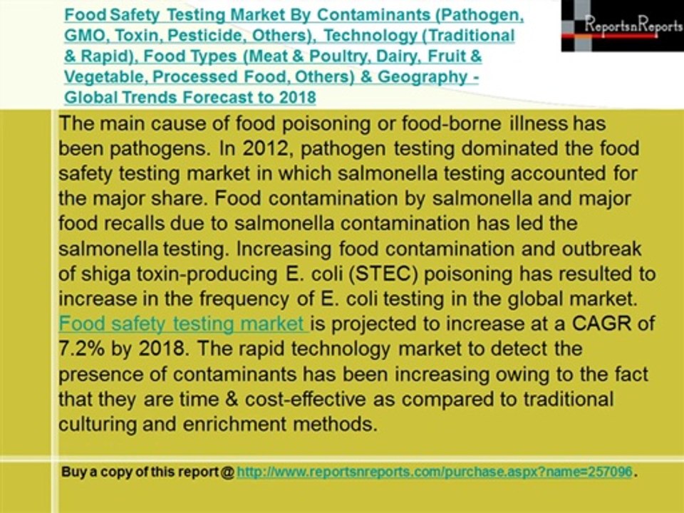 Global Food Safety Testing Market Forecast to 2018