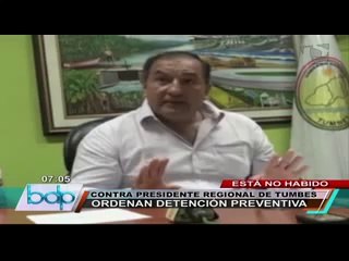 Presidente Regional de Tumbes está 'no habido' tras orden de prisión preventiva