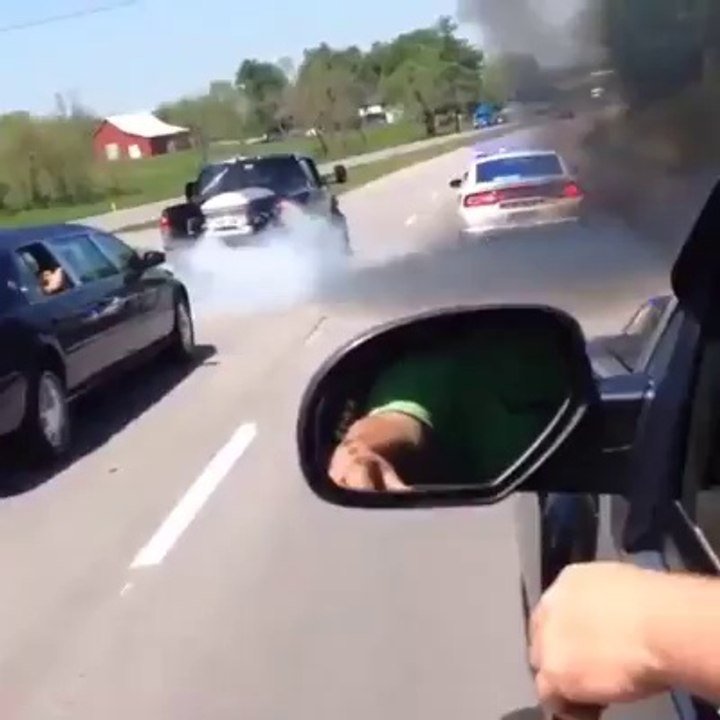truck doing burnout for a funeral