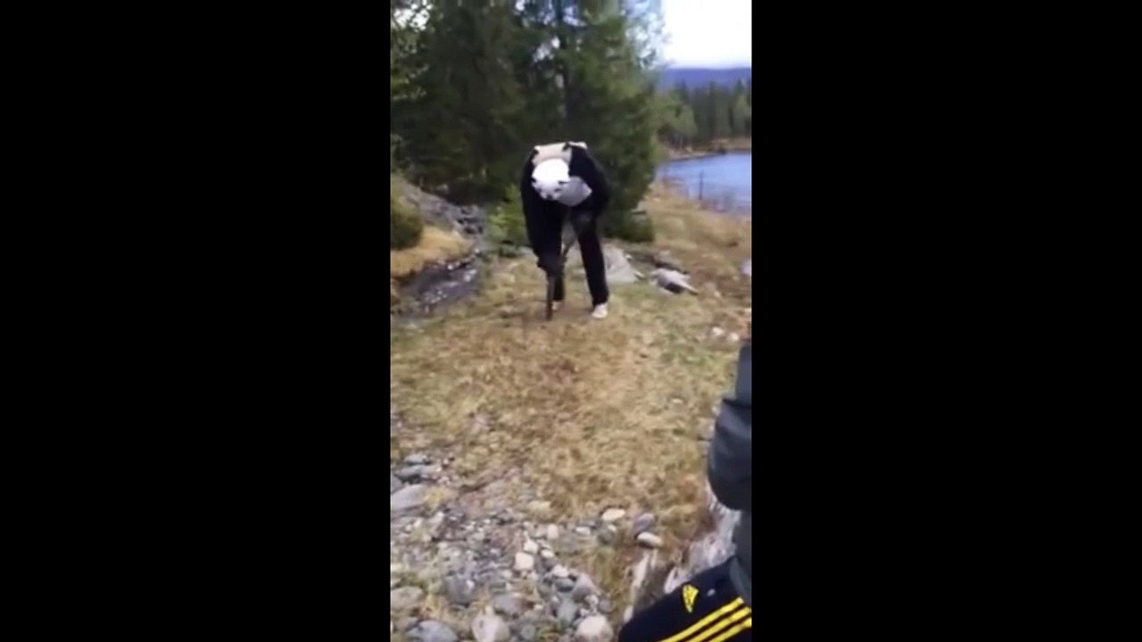 Un (faux) panda prend feu et fini dans un lac