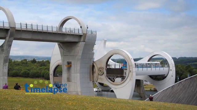 Time lapse du Fonctionnement de la Roue de Falkirk : écluse/ascenseur magique pour les bateaux