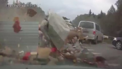 Truck Crashes into Multiple Vehicles,,,really dangerious