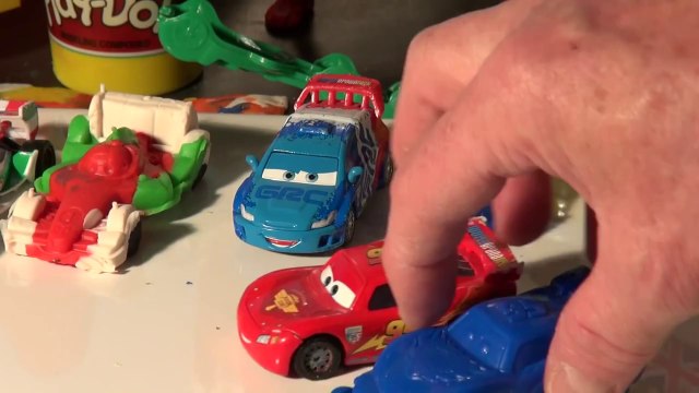 Play Doh Lightning McQueen Francesco Bernoulli and Raoul Caroule from blended Play Doh colors