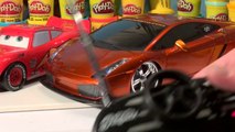 Pixar Cars Fast Talkin' Lightning McQueen vs 2 Remote Control Lamborghini Murcielago Race Cars