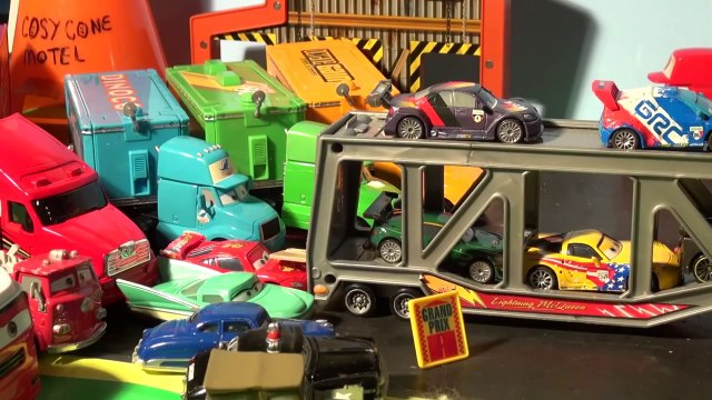 Pixar Cars, The Haulers, The New Hauler having Cars2 Cars loaded onto it from the World Grand Prix S