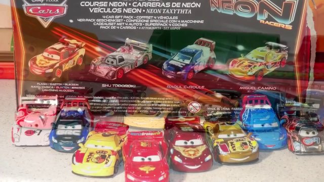 Pixar Cars Neon Speed Lightning McQueen,Migual Camino, Raoul Caroule and Shu Todoroki 4 Car Gift Pac