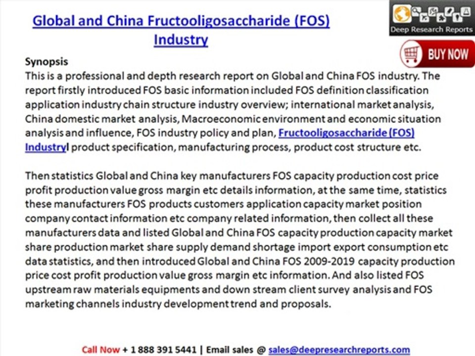 Global and China Fructooligosaccharide (FOS) Industry Research Report 2014