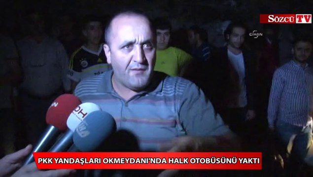 PKK yandaşları Okmeydanı'nda halk otobüsünü yaktı