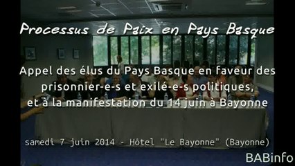 Appel des élus du Pays Basque en faveur des prisonnier-e-s et exilé-e-s politiques, et à la manifestation du 14 juin à Bayonne