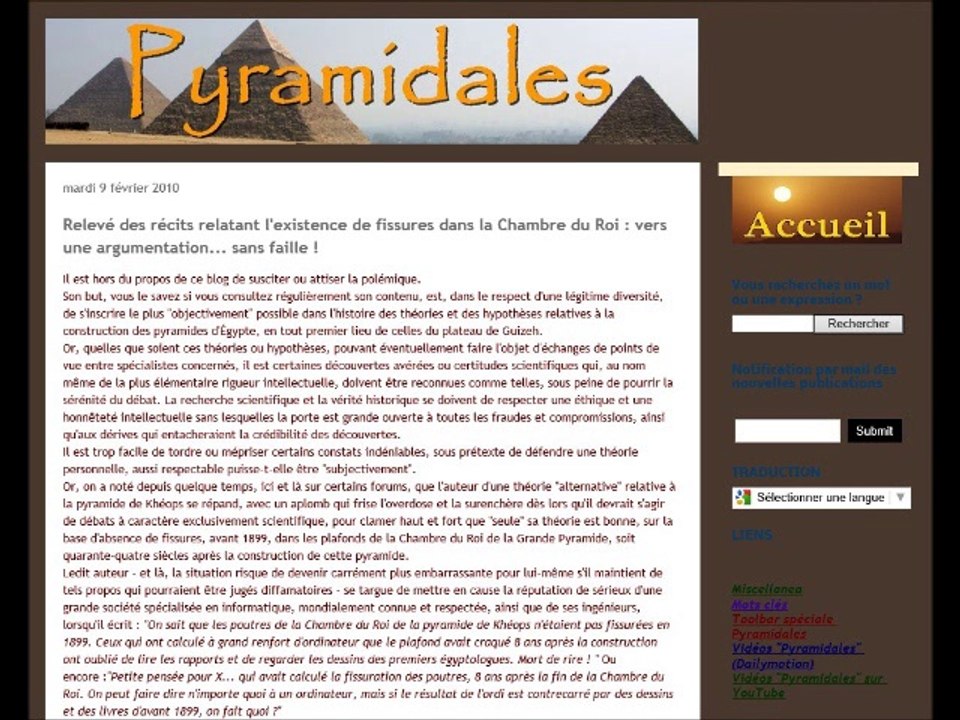 GRANDE PYRAMIDE D'EGYPTE : enquête sur les fissures au plafond de la chambre du roi.