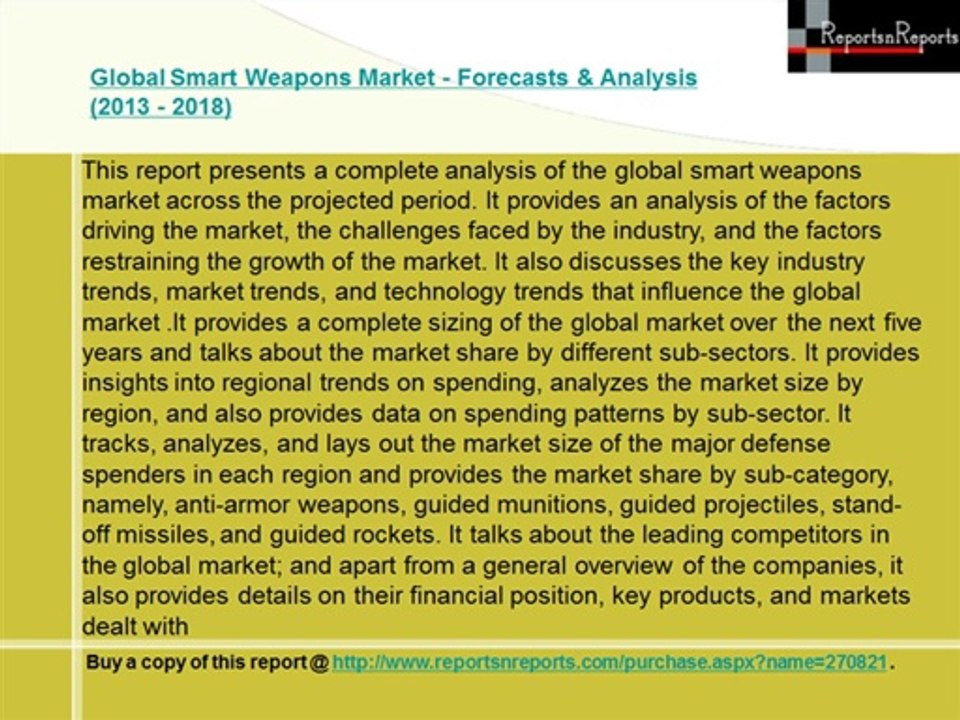 Global Smart Weapons Market 2018 Forecasts & Analysis