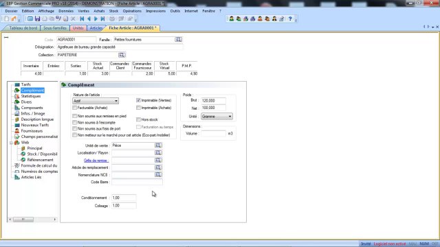 EBP Gestion Commerciale V18 : Familles et fiches articles