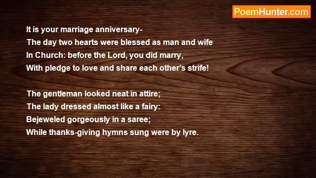 Dr John Celes - Sonnet: On My Brother’s Marriage Anniversary