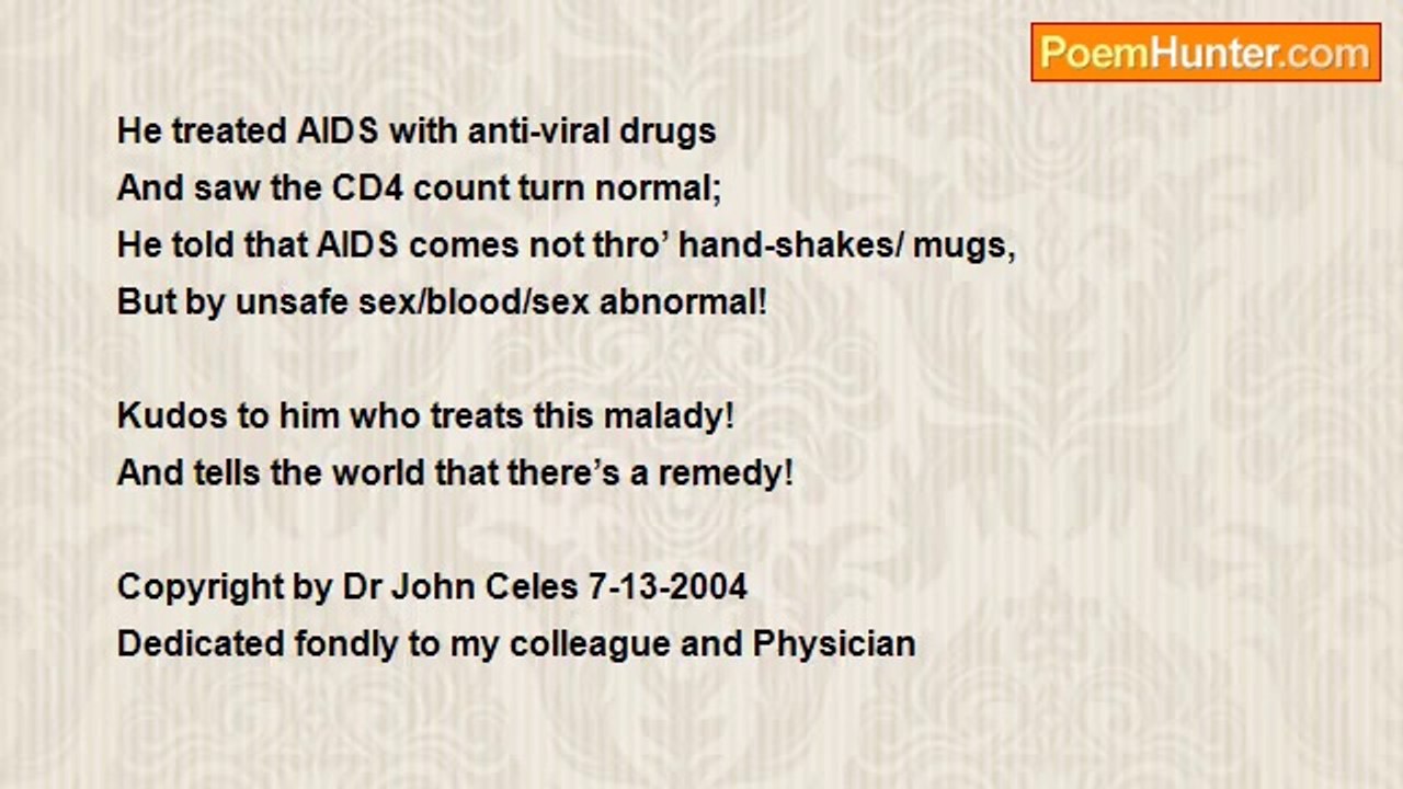 Dr John Celes - Sonnet: A Tribute to a HIV Spec...