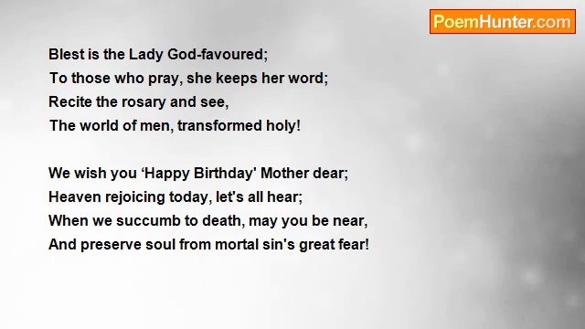 Dr John Celes - ‘Happy Birthday! ' Dear Mary, Mother of Christ.