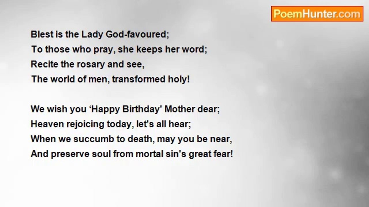 Dr John Celes - ‘Happy Birthday! ' Dear Mary, Mother of Christ.