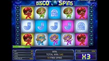 Disco Spins video slot machine Netent free spins bonus game big win online casino