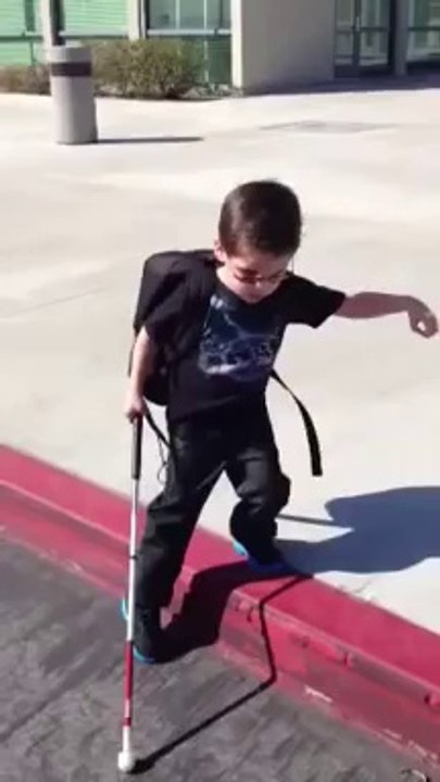 4 years old Blind Child crossing the street for the first time! Courageous boy!
