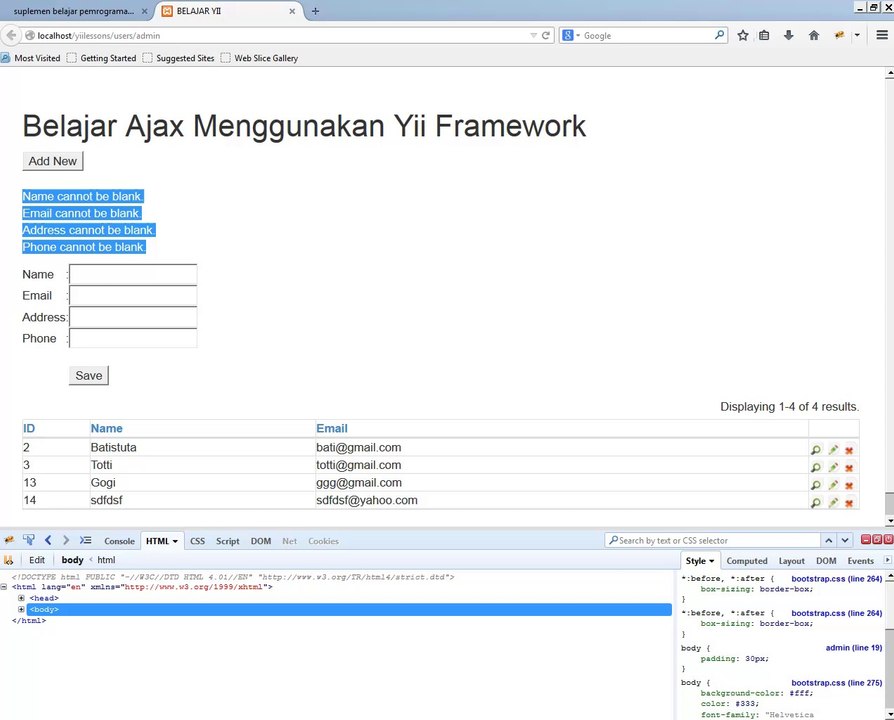 VALIDATE DATA USING YIIFRAMEWORK AJAX PART1