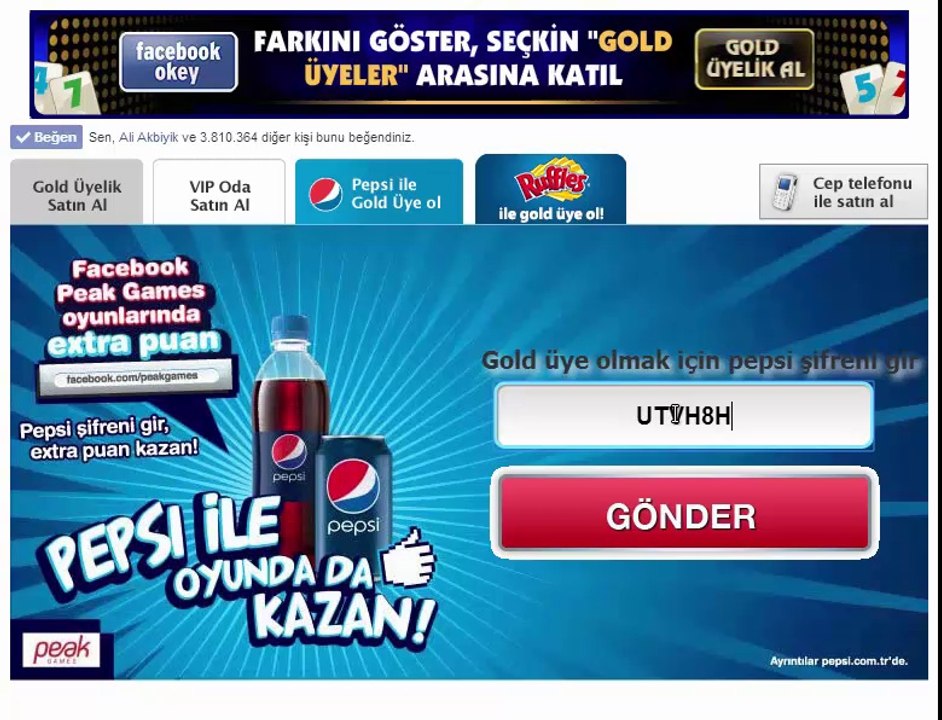 Facebook okeyde pepsi ile gold üye nasıl olunur