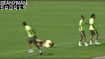 World Cup 2014 -  Neymar & Marcelo Drag Fred Across The Brazil Training Pitch