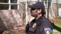 Dad carries rifle to walk little girl to bus stop