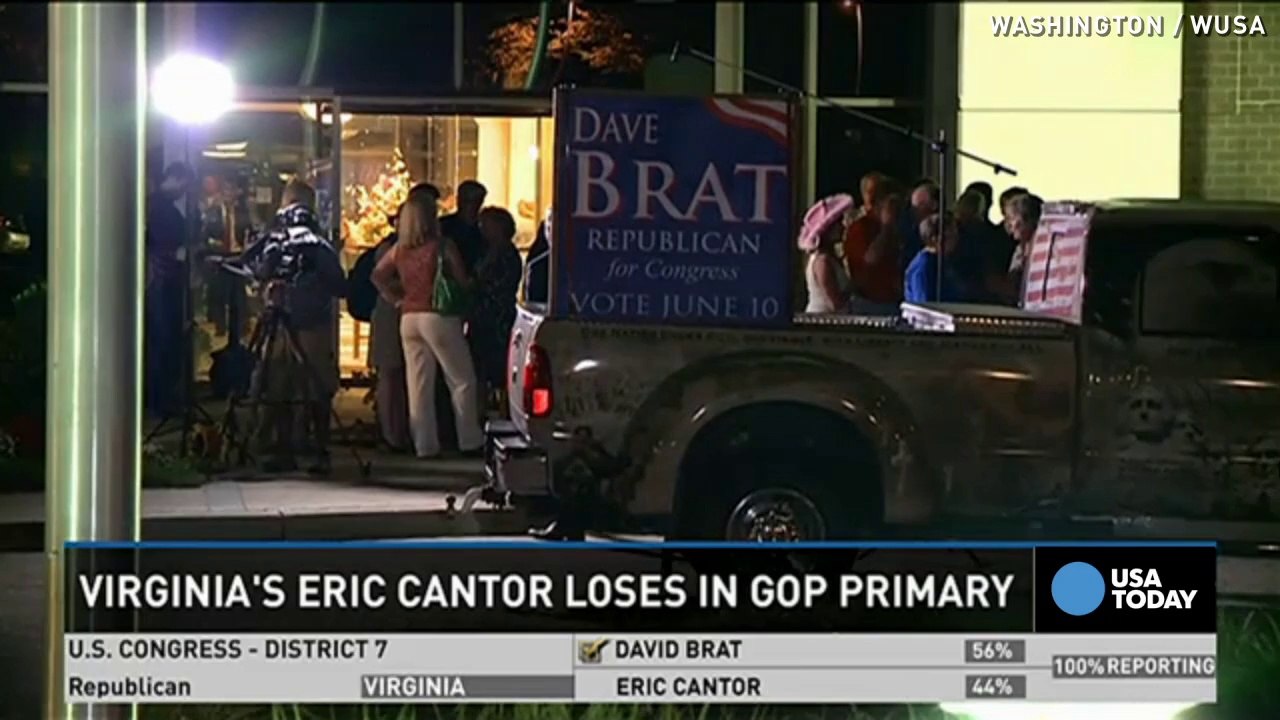 GOP leader Eric Cantor loses to Tea Party newcomer