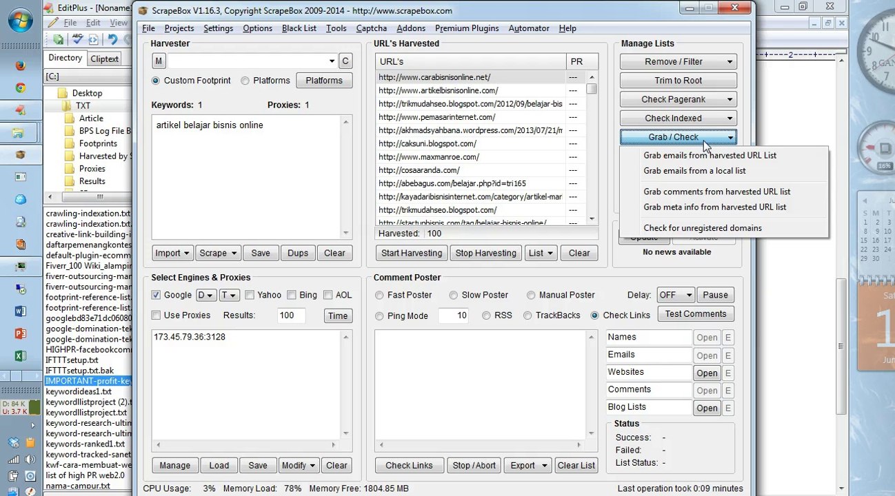 Tutorial Scrapebox #8: Mengenal Fungsi Grab & Check serta Import & Export URL