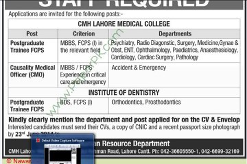 CMH-Lahore-Medical-College-&-Institution-Of-Dentistry-Lahore-Jobs 15 June 2014