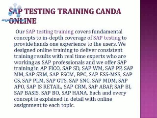 SAP TESTING ONLINE TRAINING USA,UK