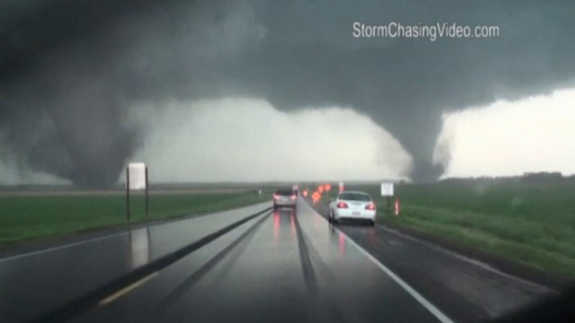 Rare twin tornado rips through Nebraska town
