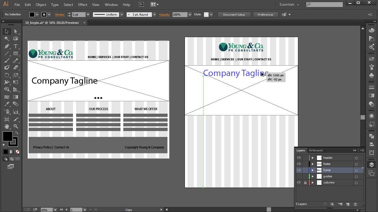 Illustrating responsive design for a tablet