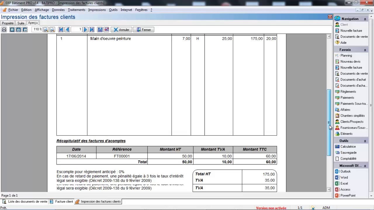 EBP Bâtiment : Les factures d'acomptes