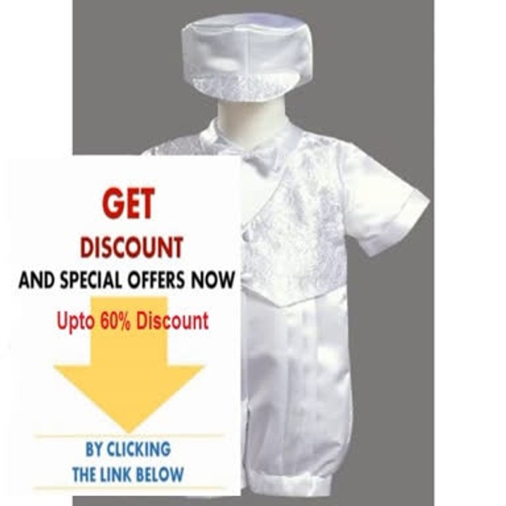 Best Deals White Satin Christening Baptism Romper with Vest and Matching Hat Review